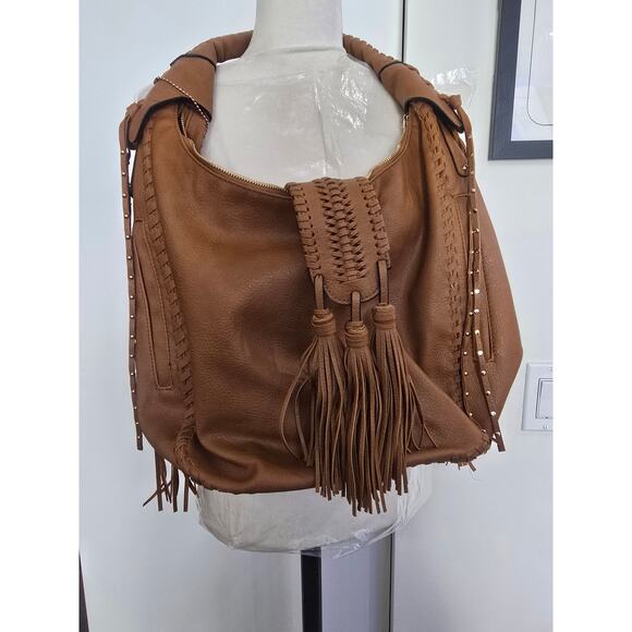 Tan Big Buddha Boho Bag with tassels and fringe - Picture 1 of 9